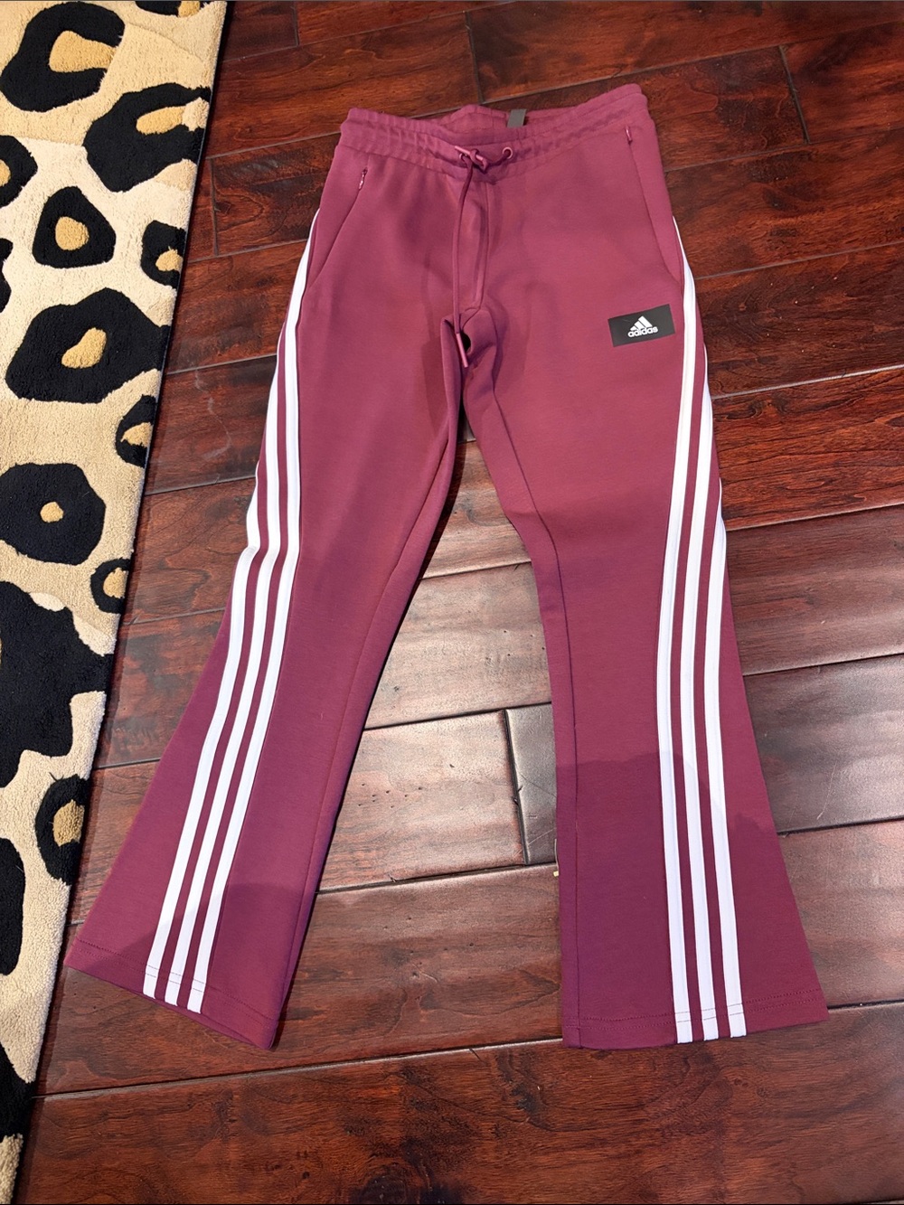 adidas Maroon Women's Track Pants with White Three Stripes